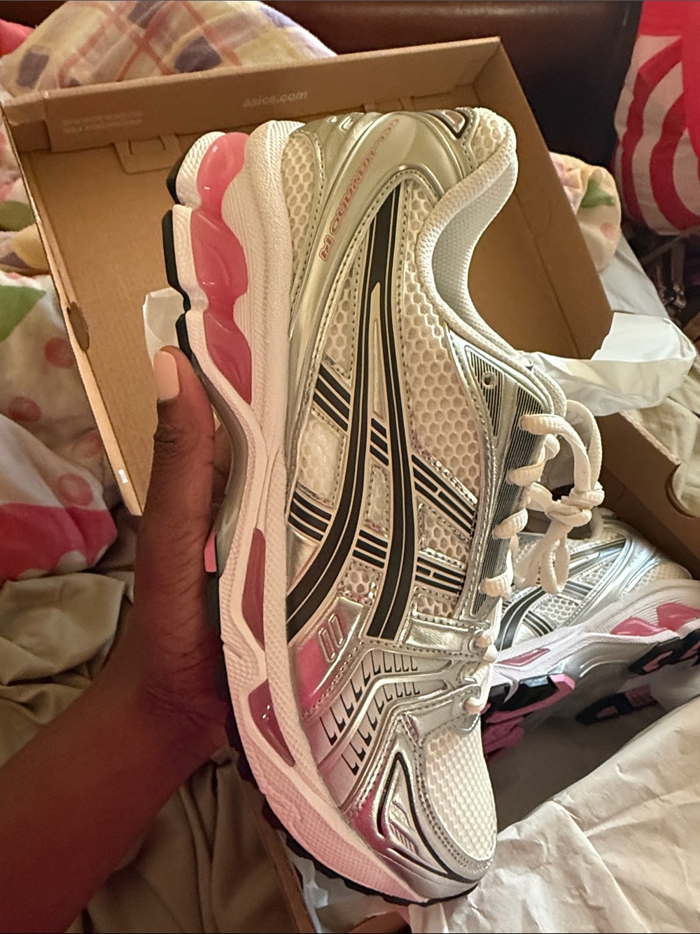 Women's Silver and Pink Athletic Running Shoes - Brand - Picture 2 of 5